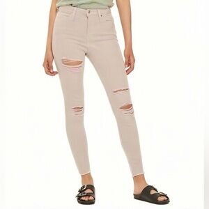 Topshop moto Jamie High waist ankle grazer Pastel Pale Pink distressed ripped